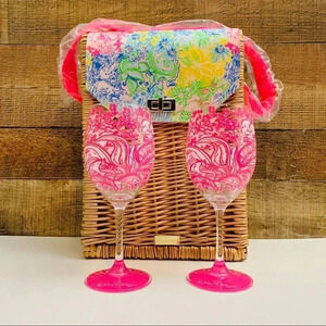 New Lilly Pulitzer Wicker Wine Basket Set